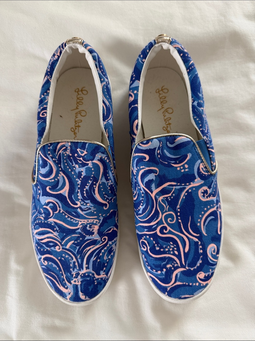 Lilly Pulitzer Julie Slip-On Shoes Size 9 Womens Whispurr Print Blue Pink White